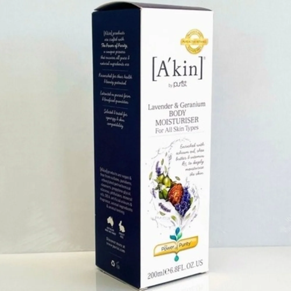 A'kin Lavender & Geranium Body Moisturiser Lotion 200ml Deep Hydration NIB